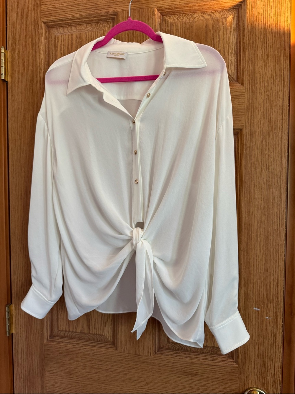 Ramy Brook Ivory Tie-Front Button Down Blouse